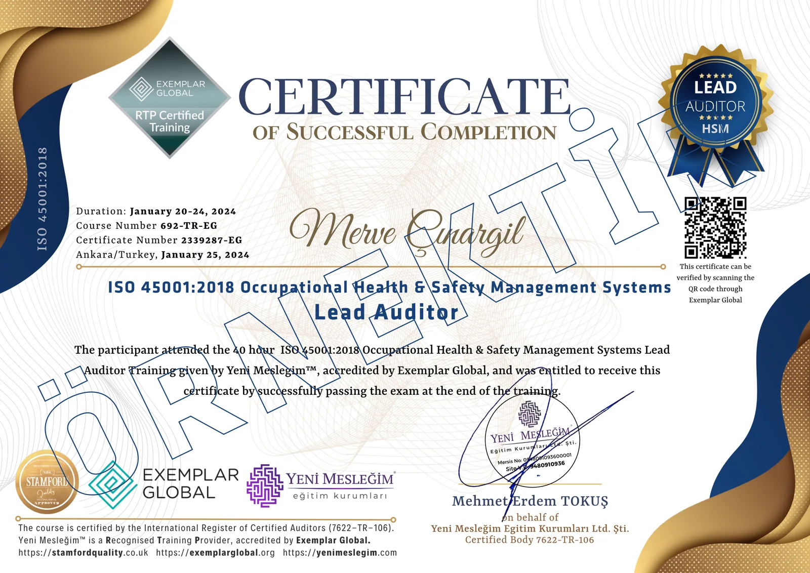 ÜCRETSİZ ISO 45001 Baş Denetçi Sertifikası